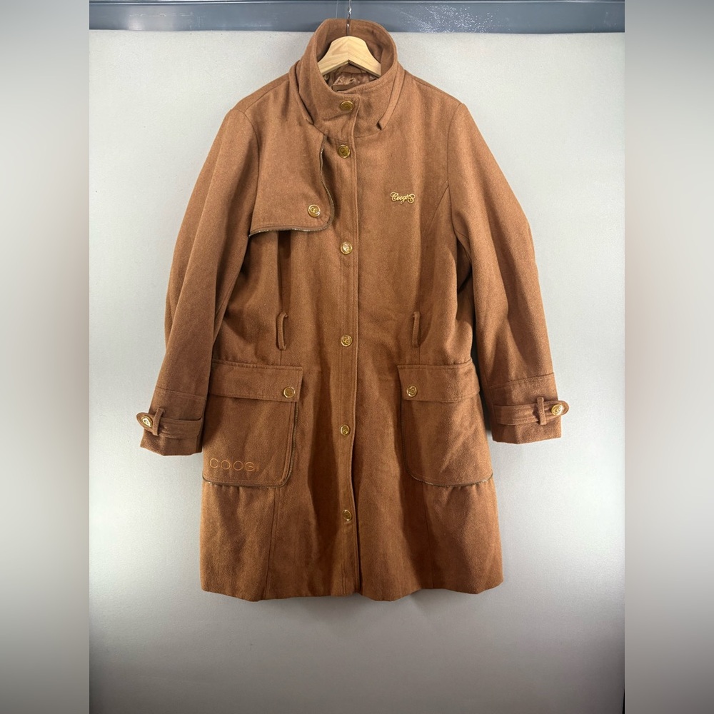 Coogi Vintage Brown Pea Coat  Raw Edge Zippers  Size 1X Women